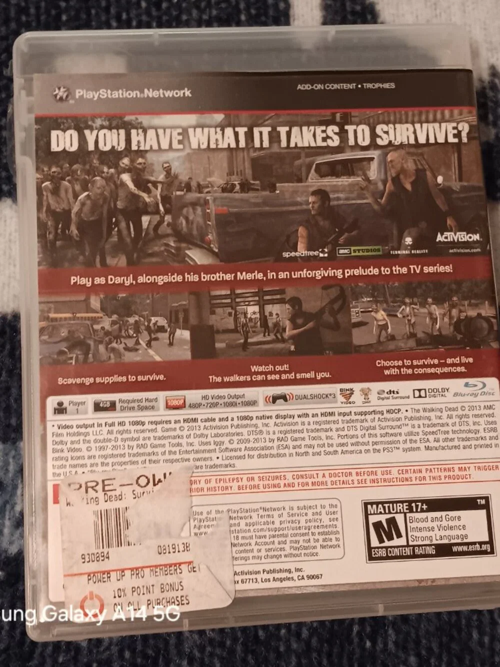 ACTIVISION The Walking Dead Survival Instinct PS3 PlayStation 3 2013 Video Game